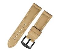 Run Ken Handmade Vintage Crazy Horse Leather Watch Band Top Layer Cowhide 19mm-24mm Width Adjustable Straps For Watches(Khaki black buckle,21mm)