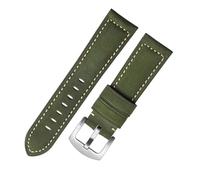Run Ken Handmade Vintage Crazy Horse Leather Watch Band Top Layer Cowhide 19mm-24mm Width Adjustable Straps For Watches(Green silver buckle,19mm)
