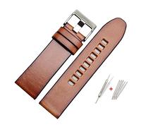 Run Ken Italian Leather Watchband Compatible WithDiesel DZT2002 DZ7314 7406 4471 7332 4476 Strap Brown 22mm 24mm 26mm Bracelet Men Retro Wristband(07-silver buckle,24mm)
