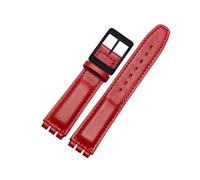 Run Ken Leather Watch Strap Waterproof Compatible With Swatch YIS415/414 17mm 19mm Replace Cowhide Watch Band Concavo Convex Watch Bracelet Men's(Red black buckle,19mm)