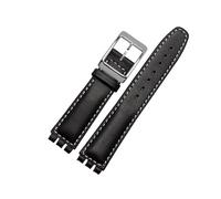 Run Ken Leather Watch Strap Waterproof Compatible With Swatch YIS415/414 17mm 19mm Replace Cowhide Watch Band Concavo Convex Watch Bracelet Men's(Black white SK,19mm)