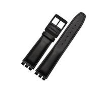 Run Ken Leather Watch Strap Waterproof Compatible With Swatch YIS415/414 17mm 19mm Replace Cowhide Watch Band Concavo Convex Watch Bracelet Men's(Black black buckle,19mm)