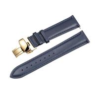 Run Ken Quick Release Smooth Genuine Calfskin Leather Watchband 14/18/20/ 22mm Straps With Solid Butterfly Buckle Business(Blue-gold,18mm)