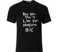 Run Like Your Late for Platform 9 3/4 Harry Potter Party Present Cotton T Shirt (Age 7 to 8, Black)