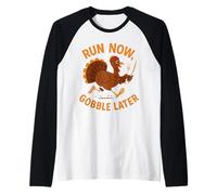 Run Now Gobble Later Cute Turkey Funny Thanksgiving Day Run Raglan Baseball Tee