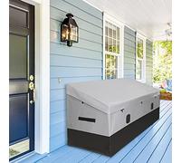 RUN.SE Outdoor Waterproof Storage Box,150 Gallon,Waterproof PE Tarpaulin Deck Box w/Galvanized Metal Frame, All-Weather Protection & Portable,for Porch,Garden,Poolside,and Yard (Black & Grey)