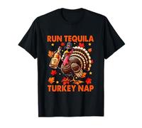 Run Tequila Turkey Nap Thanksgiving Drinker Fall Leaves T-Shirt