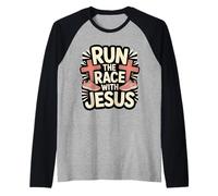 Run The Race with Jesus Christian Runner Faith - Raglan Baseball Tee