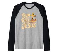 Run The Race with Jesus Christian Runner Faith - Raglan Baseball Tee