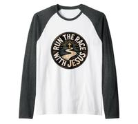 Run The Race with Jesus Christian Runner Faith |- Raglan Baseball Tee