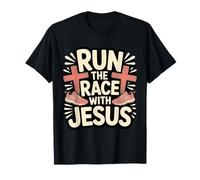 Run The Race with Jesus Christian Runner Faith - T-Shirt