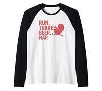 Run Turkey Beer Nap Turkey Trot Running Thanksgiving Vintage Raglan Baseball Tee