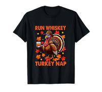 Run Whiskey Turkey Nap Thanksgiving Drinker Fall Leaves T-Shirt