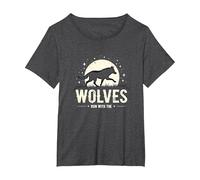 Run with The Wolves Moonlit Adventure for Nature Lovers T-Shirt, Women's Plus, Dark Heather Grey, 4X