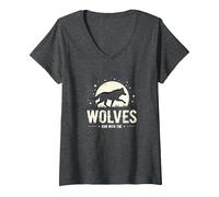 Run with The Wolves Moonlit Adventure for Nature Lovers V-Neck T-Shirt, Women, Dark Heather Grey, S