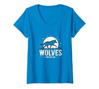 Run with The Wolves Moonlit Adventure for Nature Lovers V-Neck T-Shirt, Women, Sapphire, S