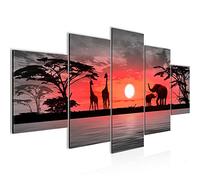 Runa Art africa Sunset Image Non-Woven 5 Pieces Giraffe Elephant Orange Bedroom Hall 000253b
