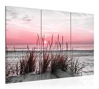 Runa Art Beach sunset Canvas Wall Art for Living Room XXL Grey Pink Sea Nature 120 x 80 cm 3 Pieces Wall Decoration 043731b