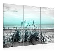 Runa Art Beach sunset Canvas Wall Art for Living Room XXL Turquoise Grey Sea Nature 120 x 80 cm 3 Pieces Wall Decoration 043731c