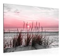 Runa Art Canvas Picture Beach sunset Modern Prints - 100% Made In Germany - Sea Nature Grey Pink Living Room Bedroom 043715b