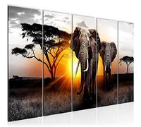 Runa Art Canvas Picture XXL Africa Elephant 200 x 80 cm Gray Orange 5 Parts - Made in Germany - 007655a