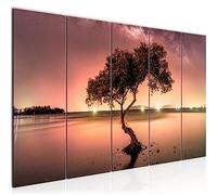 Runa Art Canvas Picture XXL Aurora Borealis Night Stars 200 x 80 cm Orange 5 Pieces - Made in Germany - 044355b