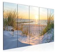 Runa Art Canvas Picture XXL Beach Sunset 200 x 80 cm Blue beige 5 Pieces - Made in Germany - 041755a