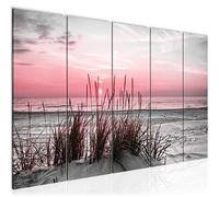 Runa Art Canvas Picture XXL Beach sunset 200 x 80 cm Grey Pink 5 Pieces - Made in Germany - 043755b