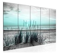 Runa Art Canvas Picture XXL Beach sunset 200 x 80 cm Turquoise Grey 5 Pieces - Made in Germany - 043755c