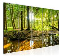 Runa Art Canvas Picture XXL Forest Landscape 200 x 80 cm Green 5 Parts - Made in Germany - 611755a