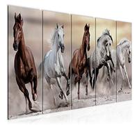 Runa Art Canvas Picture XXL Horses 200 x 80 cm Brown 5 Parts - Made in Germany - 014155a