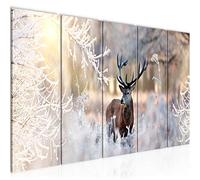 Runa Art Canvas Picture XXL Winter Deer 200 x 80 cm Beige 5 Parts - Made in Germany - 004155a