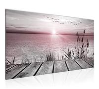 Runa Art Canvas Wall Art Bridge At The Lake 1 Part Non-woven Canvas Prints for Living Room and Bedroom Sea Gray Pink 034312b