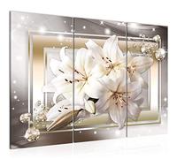 Runa Art Flowers Lilies Canvas Wall Art for Living Room XXL Beige Diamond 120 x 80 cm 3 Parts Wall Decoration 021731a