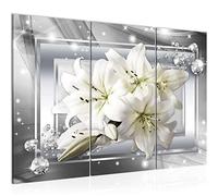 Runa Art Flowers Lilies Canvas Wall Art for Living Room XXL Gray Abstract 120 x 80 cm 3 Parts Wall Decoration 021731c