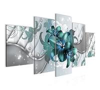Runa Art Flowers Lilies Image Non-Woven 5 Pieces Vintage Gray Turquoise Bedroom Hall 016553a
