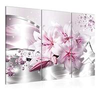 Runa Art Flowers Lilies Pictures XXL Living Room Gray Pink Abstract 120 X 80 cm 3 Pieces Wall Art 021831c