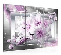 Runa Art Flowers Lilies Pictures XXL Living Room Gray Pink Abstract 120 X 80 cm 3 Pieces Wall Art 021731b