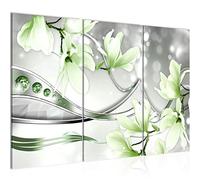 Runa Art Magnolia Flowers Pictures XXL Living Room Green Grey Abstract 120 X 80 cm 3 Pieces Wall Art 207231b