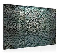 Runa Art Mandala Abstract Canvas Wall Art for Living Room XXL Green Black White 120 x 80 cm 3 Parts Wall Decoration 109431a
