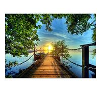 Runa Art Photo Wallpaper Bridge to The Lake 352 x 250 cm Non-Woven Wall Art XXL Moderne Living Room Bedroom Green Blue 9035011c