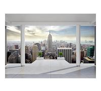 Runa Art Photo Wallpaper New York Balcony 352 x 250 cm Non-Woven Wall Art XXL Moderne Living Room Bedroom Blue 9204011a
