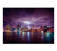 Runa Art Photo Wallpaper New York Night Modern Non-Woven Living Room Bedroom Wall Decoration - Made in Germany - Violet 9210010a