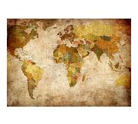 Runa Art Photo Wallpaper World map Vintage Modern Non-Woven Living Room Bedroom Wall Decoration - Made in Germany - Brown Yellow 9015010b