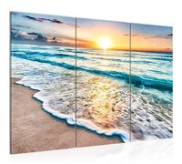 Runa Art Sunset Beach Canvas Wall Art for Living Room XXL Beige Blue Sea 120 x 80 cm 3 Parts Wall Decoration 023731a