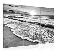 Runa Art Sunset Beach Canvas Wall Art for Living Room XXL Black-And-White Panorama 120 x 80 cm 3 Parts Wall Decoration 023731c