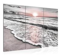 Runa Art Sunset Beach Canvas Wall Art for Living Room XXL Gray Pink Landscape 120 x 80 cm 3 Parts Wall Decoration 023731b