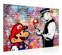 Runa Art Super Mario And Cop Canvas Wall Art for Living Room XXL Colourful Street art Graffiti 120 x 80 cm 3 Parts Wall Decoration 303031c