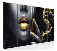 Runa Art Wall Art Lips Gold Black Canvas Picture Non-woven Wall Decoration for Living Room and Bedroom 041556a