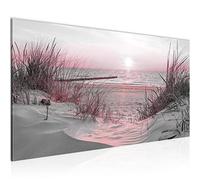 Runa Art Wall Picture Beach Sunset 1 Piece 100 x 40 cm Modern Picture on Non-Woven Canvas Sea Nature Bedroom Living Room Pink Grey 041712b